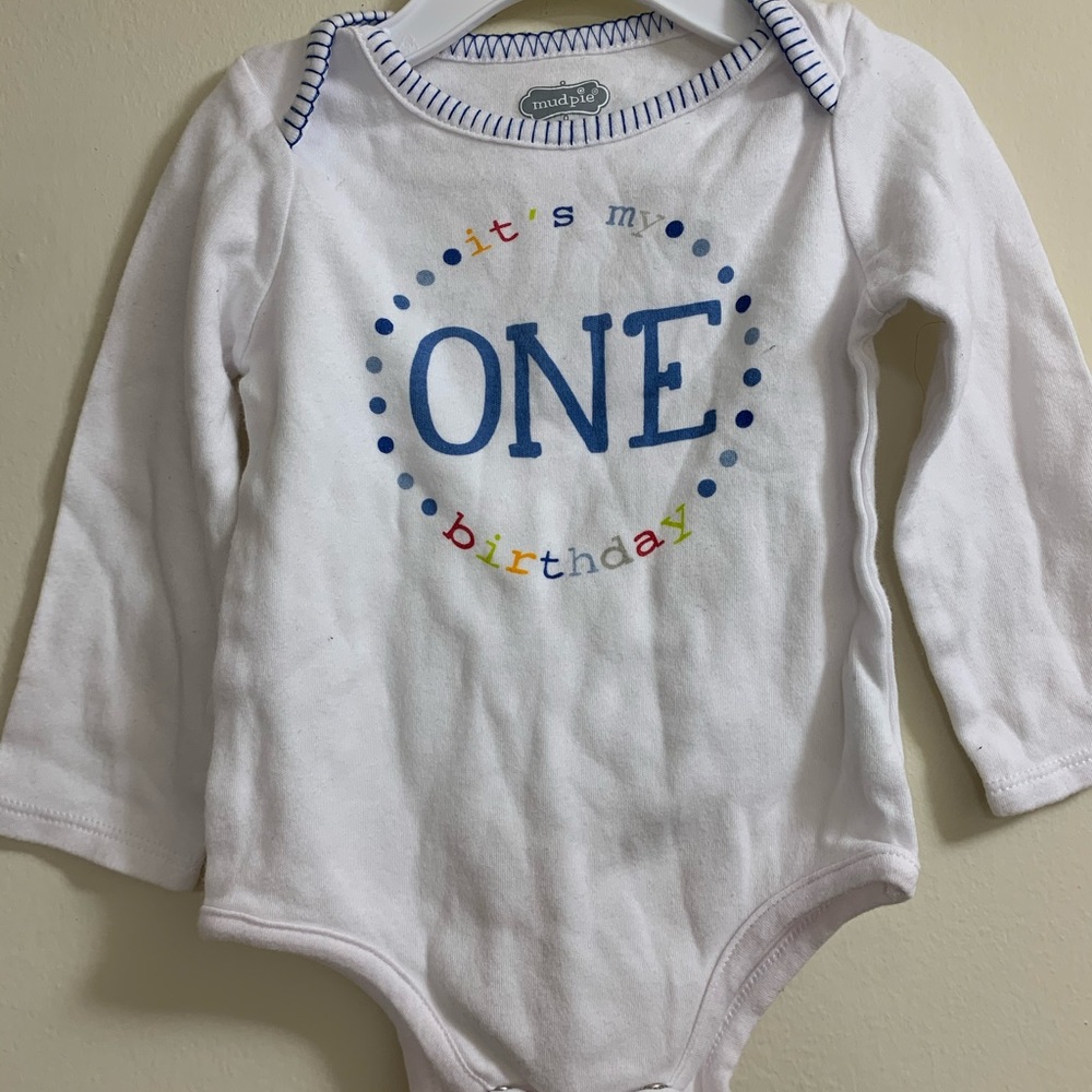 Mudpie First Birthday White Onesie Size 9-12M